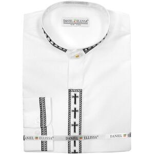 Daniel Ellissa Men's Clergy Shirt White Black Cross Embroidery 15.5 32-33